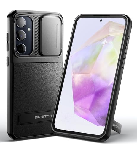 SURITCH Hülle für Samsung Galaxy A35 5G mit Ständer, Samsung A35 Handyhülle Kameraschutz Slide Camera Stoßfest Schutzhülle Case Cover für Galaxy A35 5G 2024 (Schwarz) von SURITCH