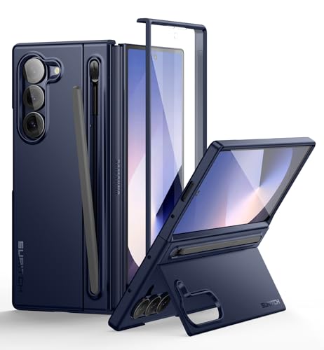 SURITCH Kompatibel mit Samsung Galaxy Z Fold 6 Hülle mit Displayschutzfolie & Ständer & S Pen Stifthalter(Kein Stift), Schutzhülle Stoßfest Handyhülle für Galaxy Z Fold 6 2024-Dunkelblau von SURITCH