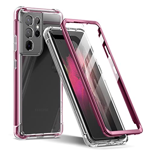 SURITCH für Samsung S21 Ultra Hülle Schutzhülle 360 Stoßfest Transparent Front Und Rückenschutz Handyhülle mit Kameraschutz TPU Bumper Eingebautem Displayschutz für Samsung Galaxy S21 Ultra- Lila Rot von SURITCH