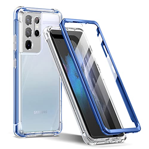 SURITCH für Samsung S21 Ultra Hülle Schutzhülle 360 Stoßfest Transparent Front Und Rückenschutz Handyhülle mit Kameraschutz TPU Bumper Eingebautem Displayschutz für Samsung Galaxy S21 Ultra- Blau von SURITCH