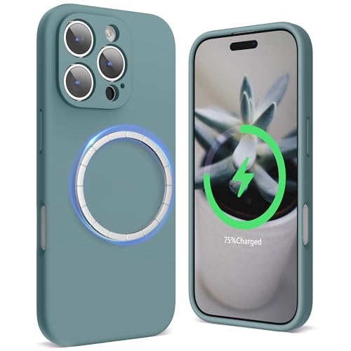 SURPHY Magnetische Silikonhülle für iPhone 16 pro Hülle 6,3" mit Voll Kameraschutz, Stoßfest Handyhülle iPhone 16 pro Case aus Premium Silikon für MagSafe Alles Zubehör, Kaktus Grün von SURPHY