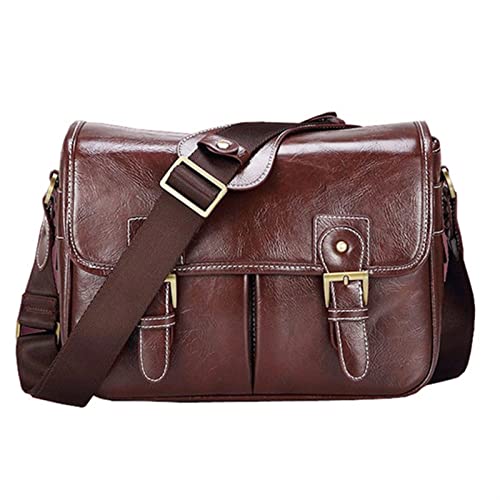 SUSQVHVCK Fotokamera Mode Mode Retro Pu. Ledertasche Handtasche wasserdichte Schulter Messenger SLR Tasche Fit for Canon Fit for Nikon Fit for Sony Kameratasche(Dark Brown L) von SUSQVHVCK