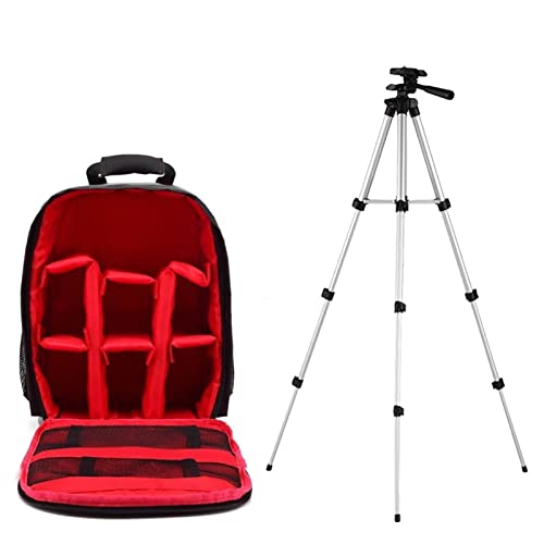 SUSQVHVCK Multifunktionale Kamera-Rucksack-Video DSLR. Kameratasche wasserdichte Außenkamera-Kameras-Tasche Fit for Nikon Fit for Canon Fit for Sony Kameratasche(A-Red and Tripod) von SUSQVHVCK