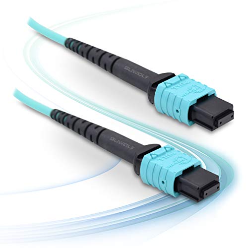 SUWOLF 15M / 50FT 12Fasern Polarität Typ B OM3 MPO zu MPO Patchkabel Beide Female LSZH MPO - MPO LWL Patch Kabel/Optical Fiber Patch Cord für QSFP+/QSFP28 und MTP Steckverbinder Kompatibel Aqua von SUWOLF