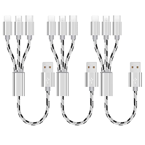 Multi USB Kabel 3A kurz 35cm/0.35M 3 in 1 Universal Ladekabel Multi Mehrfach Anschlüsse Nylon mit iP/Micro USB/Typ C für Smartphone Handy und mehr(3Stück) von SVEUC