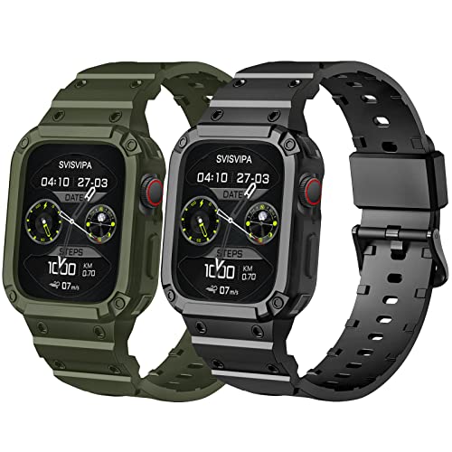 GZHISY Armband mit Schutzhülle, kompatibel mit Apple Watch Ultra 2, 49 mm, iWatch Ultra, für Herren und Damen, Sportarmband mit Stoßstange, robust, stoßfest, militärischer Schutz, 2 Stück (Schwarz, von SVISVIPA