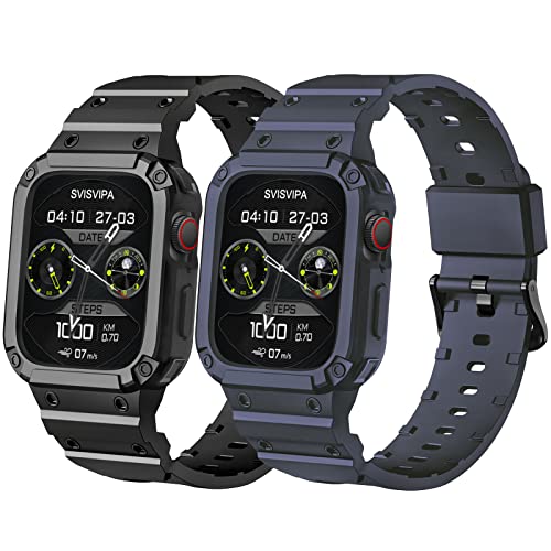 SVISVIPA Armband mit Hülle, kompatibel mit Apple Watch Ultra 49 mm, iWatch Ultra-Armband, für Herren und Damen, Sportarmband mit Stoßstange, robust, stoßfest, militärischer Schutz, 2 Stück (Schwarz, von DENGWENQIANG