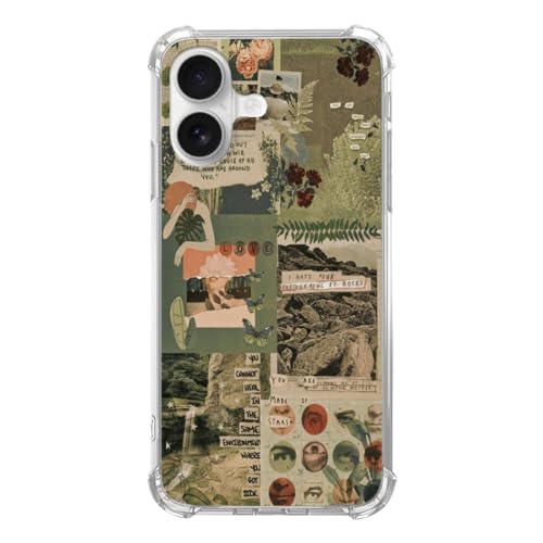 SVNICFYA Aesthetic Green Collage Handyhülle für iPhone 16 Plus, Schmetterlings-Blumen, Pflanzen, Muster, Collage, Cover für Teenager, Damen, Herren, für iPhone 16 Plus, weiches TPU, stoßfest von SVNICFYA