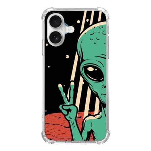 SVNICFYA Coole Alien-UFO-Handyhülle für iPhone 16, psychedelischer Trippy, geheimnisvoller Alien-Planet, Schutzhülle für Teenager, Damen, Herren, für iPhone 16, weiches TPU, stoßfest von SVNICFYA