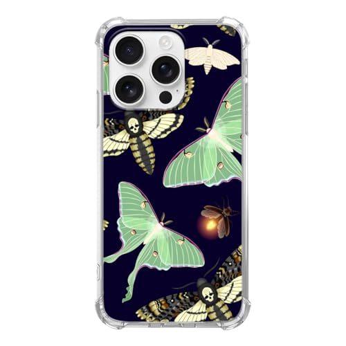 SVNICFYA Coole Motten-Schädel-Handyhülle für iPhone 16 Pro, Gothic-Motten-Schmetterling, Schutzhülle für Teenager, Damen, Herren, für iPhone 16 Pro, weiche TPU-Schutzhülle von SVNICFYA