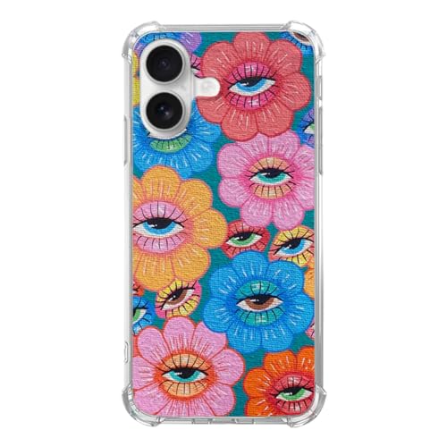 SVNICFYA Trippy Schutzhülle für iPhone 16 Plus, psychedelische Blumen, indische Hippie, bunte Augen, Blume, Schutzhülle für Teenager, Damen, Herren, für iPhone 16 Plus, weiches TPU, stoßfest von SVNICFYA