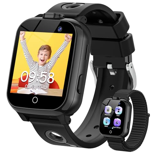 SWGOTA Smartwatch Kinder, Kinderuhr mit Telefon, 30 Spiele, Anrufe, SOS, Schulmodus, Englisch Lernkarten, Schrittzähler, 13 Gewohnheitswecker, Geschenk für Mädchen und Jungen 3-13 Jahren Schwarz von SWGOTA