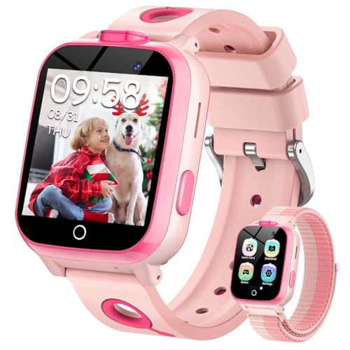 SWGOTA Smartwatch Kinder, Kinderuhr mit Telefon, 30 Spiele, Anrufe, SOS, Schulmodus, Englisch Lernkarten, Schrittzähler, 13 Gewohnheitswecker, Geschenk für Mädchen und Jungen 3-13 Jahren Rosa von SWGOTA