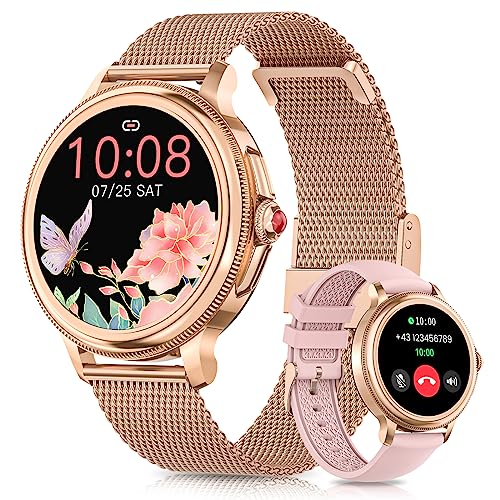 SWGOTA Smartwatch Damen mit Telefonfunktion, Display Uhr mit Menstruationszyklus 120+ Sport Modi Herzfrequenz Schlaf SpO2 IP68 Pedomete Android iOS (Gold) von SWGOTA