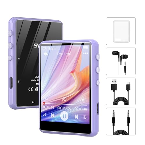 SWOFY MP3 Player Bluetooth 5.3, 64GB HiFi MP3 Player mit Lautsprecher kopfhörer FM Radio Recorder, 2,4-Zoll Touchscreen Mini Musik Player Kinder, Unterstützt bis zu 128 GB TF Karte (Violett) von SWOFY