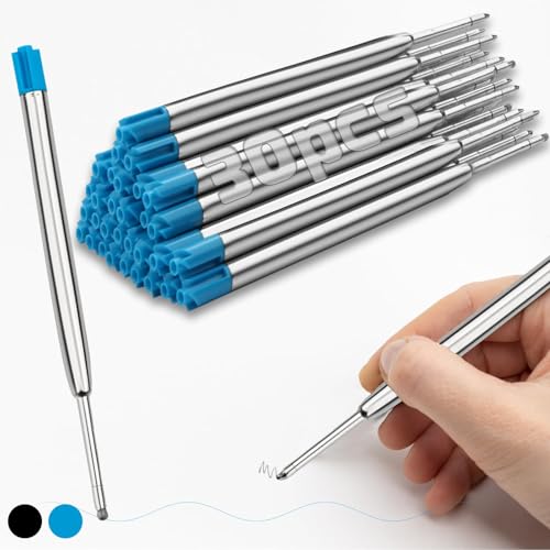 SWTYExt 30 Stück Kugelschreiberminen Blau Kugelschreiber Minen Kugelschreibermine Metall Kuliminen G2-Format Großraumminen für Kugelschreiber Ersatzminen Kugelschreiber 1.0mm Strichstärke M Größen von SWTYExt