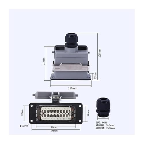 Heavy Duty Connectors HE-24B 6pins 10pins 16pins HDC With Cover Industrial Rectangular Connector SXAGOAJCS(16 Core Top Entry) von SXAGOAJCS