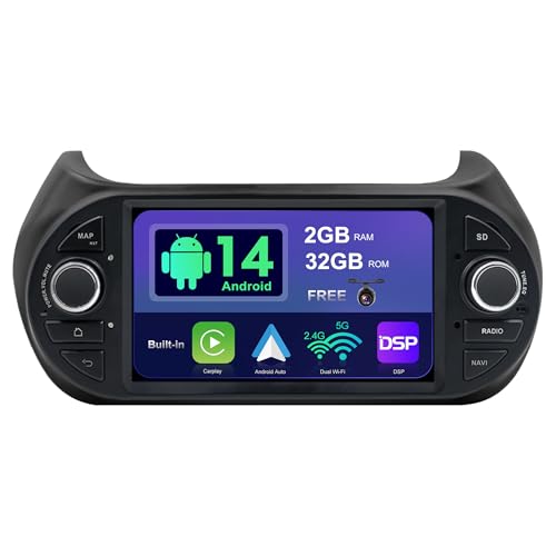 SXAUTO Android 13 IPS Autoradio Passt für FIAT Fiorino/Qubo/Citroen Nemo/Peugeot Bipper - Wireless CarPlay/Android Auto - Kamera Canbus KOSTENLOS - 2G+32G 2 Din - DAB Lenkradsteuerung 4G WiFi BT von SXAUTO