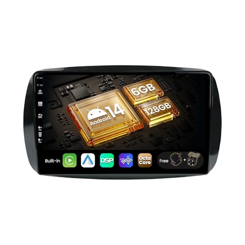 SXAUTO Android 14-6G+128G - IPS Autoradio Passt für Mercedes-Benz Smart (2014-2020) - Wireless Carplay/Android Auto/DSP - Kamera + MIC - DAB Lenkradsteuerung Fast-Boot 360-Kamera WiFi - 2 Din 9 Zoll von SXAUTO