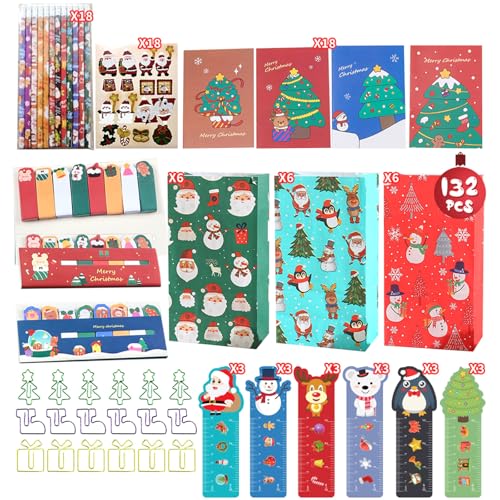 SXRQ 132-teiliges Schreibwaren-Set für Weihnachten, Klassenzimmer, Austausch, Schreibwaren, Geschenk, Belohnungen von SXRQ