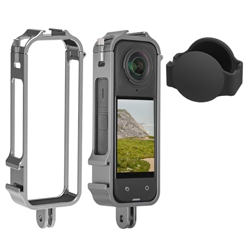 SYACHI Aluminium Kamerakäfig für Insta360 X4, Schutzhülle mit Silikonobjektivabdeckung, Rig-Gehäuserahmen mit 1/4"-Gewinden, Kaltshuhalterung für GoPro und andere Action-Kamera-Zubehör von SYACHI