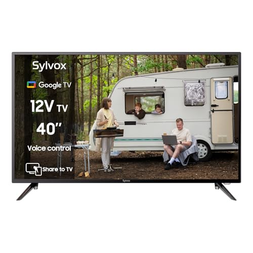 SYLVOX 40 Zoll Smart Google TV 12V Fernseher LED 1080P|10-32V|HBBTV |DVB-T2-S2|Handy Auf TV,Fernbedienung mit Sprachsteuerung,für Wohnmobile Wohnzimmer, Vehicle Smart TV von SYLVOX