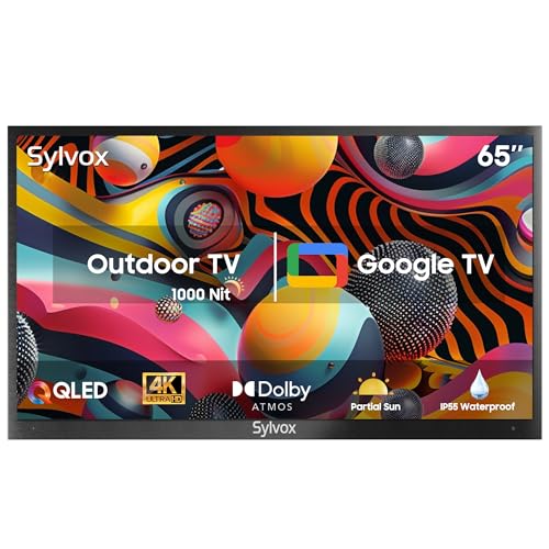 SYLVOX 65 Zoll QLED Outdoor TV Smart Google Ferseher - Quantum Dot Farbe, 1000nit, Wasserdicht Ferseher, Voice Assistant, Share to TV,Dolby Atmos für Terrasse Partial Sun (Deck Pro 2.0 QLED) von SYLVOX