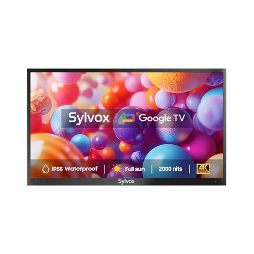 SYLVOX Outdoor TV 43 Zoll Smart Google TV Draußen Ferseher mit 4K UHD True 2000 Nits Helligkeit Sprachsteuerung Dolby Audio Handy auf TV, IP55 Waterproof Pool Pro 2.0-2024 von SYLVOX