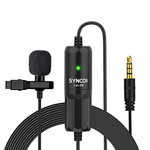 SYNCO Lav-S8 Lavalier-Mikrofon 360° Tonaufnahme Ansteckmikrofon Rauschunterdrückung Auto-Pairing 8 m langes Kabel mit Windschutz Tragetasche für DSLR-Kamera Smartphone Vlog Interview von SYNCO