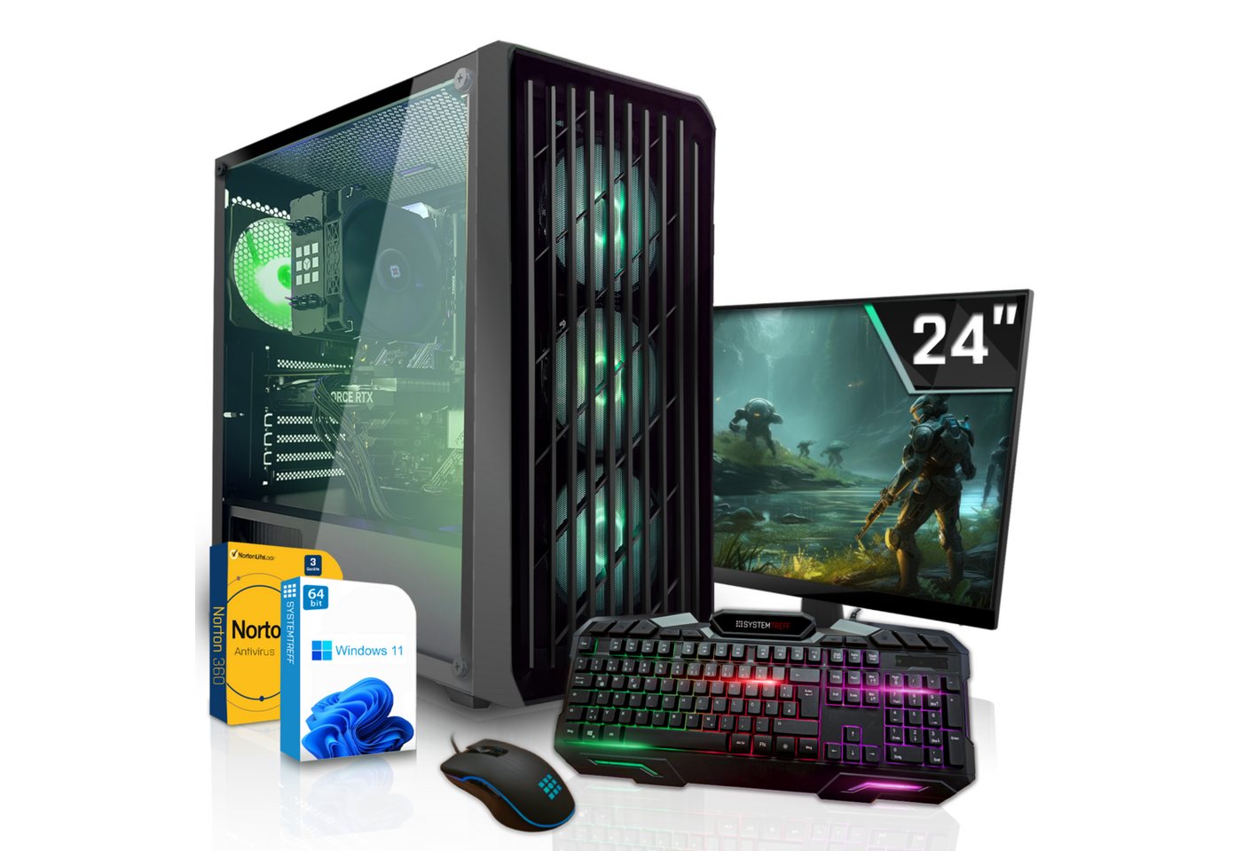 SYSTEMTREFF Basic Gaming-PC-Komplettsystem (24", AMD Ryzen 5 3600, GeForce RTX 3050, 16 GB RAM, 512 GB SSD, Windows 11, WLAN) von SYSTEMTREFF