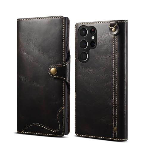 Leder-Klapphülle für Samsung Galaxy S24 S23 S22 S21 S20 Ultra S24 S23 Plus Brieftaschenhülle, Schwarz, Für Samsung Galaxy S24 Plus von SYZLLM