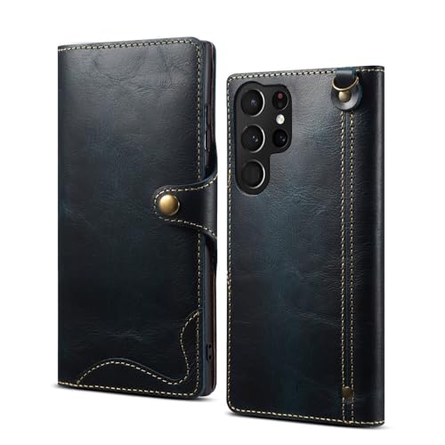 Leder-Klapphülle für Samsung Galaxy S24 S23 S22 S21 S20 Ultra S24 S23 Plus Brieftaschenhülle, blau, für Samsung Galaxy S22 von SYZLLM