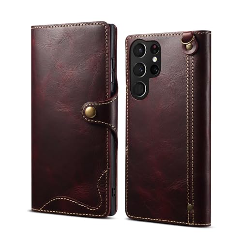 Leder-Klapphülle für Samsung Galaxy S24 S23 S22 S21 S20 Ultra S24 S23 Plus Brieftaschenhülle, rot, für Samsung Galaxy S24 Plus von SYZLLM