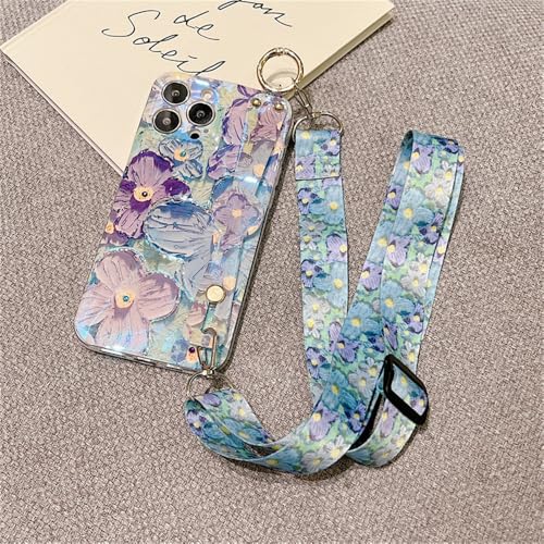 SYZLLM Glitzernde Blumen-Lanyard-Handgelenkschlaufenhalterung, Handyhülle für iPhone 15 14 13 12 11 Pro Max 15 14 Plus XR XS Max Cover, A04, für iPhone 12 von SYZLLM