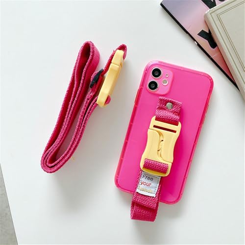 SYZLLM Lanyard-Halskette mit Handschlaufe, Hülle für iPhone 15 14 13 11 12 Pro Max XS 8 7 Plus X XS XR, transparente Silikonhülle, Pink, für iPhone 13 von SYZLLM