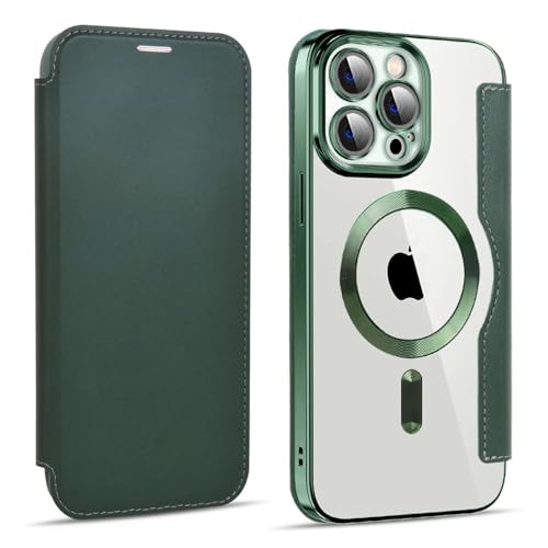 SYZLLM Leder-Kartenrillen-Kameraschutzhülle für iPhone 15 14 13 12 11 Pro Max 14 15 Plus Magnetische kabellose Ladegerät-Fallschutzhülle, grün, für iPhone 13 Pro Max von SYZLLM