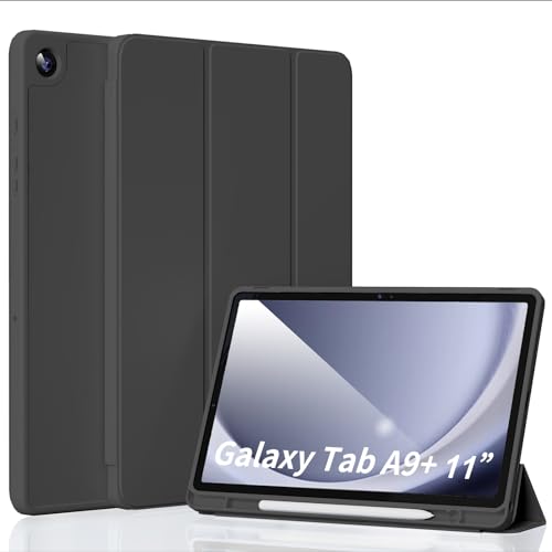 SZPSGC Hülle für Samsung Galaxy Tab A9+/A9 Plus 2023 （SM-X210/X216/X218 11 Zoll, Komplett neues PU-Leder Dreifach Falt Klapp Schutzhülle mit Dual Winkel Stand Funktion (Schwarz) von SZPSGC