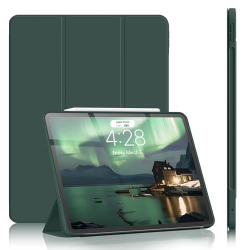 SZPSGC Hülle für iPad Pro 11 5. Generation 2024 M4, Flexible TPU Rückseite Schutzhülle Case Unterstützt Apple Pencil Pro & Pencil USB-C, Auto Schlafen/Wachen, Dunkel Grün von SZPSGC