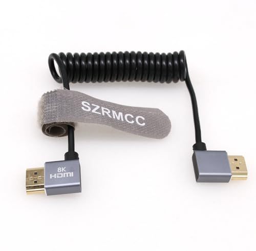 SZRMCC 8k HDMI 2.1 Kabel HDMI auf HDMI Stecker Spiralkabel High Speed Soft Kabel für So-ny-Canon DSLR Kamera ATOMOS Portkeys (Grau Spiralkabel, Links HDMI-Rechts HDMI) von SZRMCC