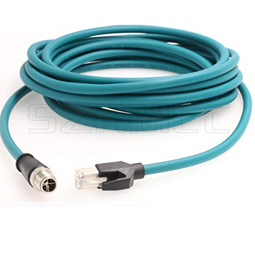 SZRMCC M12 8 Pin X-Coded Stecker auf RJ45 Ethernet Kabel Cat7e Gigabit Geschirmtes Wasserdicht Kabel für Basler GigE Cognex In-Sight Vision Industrial Kamera Sensors (Blau,5m) von SZRMCC