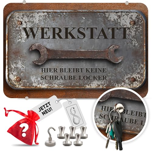 Werkstattzubehör - lustiges Geschenkset Männer [Magnettafel Werkstatt, 600x400mm, rusty Optik] perfekt & sinnvoll für Werkstatt, Garage und Partykeller - gifts men von Sabine Thallinger