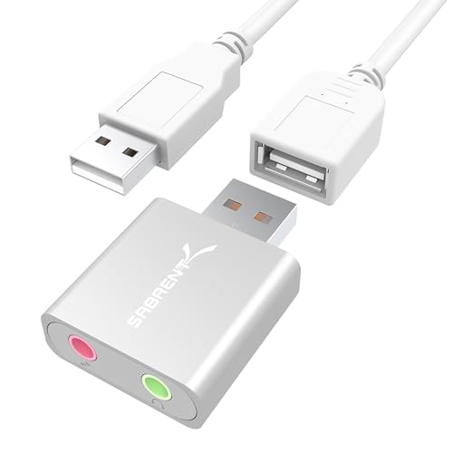 SABRENT Aluminum USB Externe Soundkarte, USB auf Klinke 3,5mm, Kopfhörer auf Klinke, Audio zu USB Adapter (AU-EMAC) von SABRENT