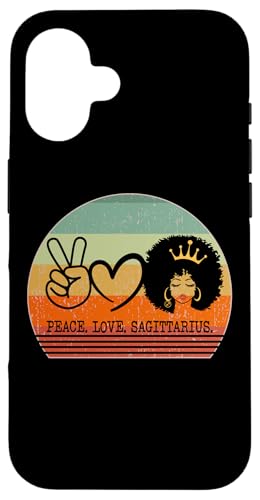 Hülle für iPhone 16 Friedensliebe Schütze Königin Sternzeichen Afro Geburtstag von Sagittarius Astrology Melanin Black Women Retro