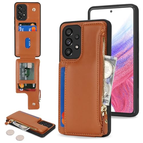 SailorTech Handyhülle für Samsung Galaxy A53 5G Etui mit Kartenfach, Samsung Galaxy A53 5G Hülle mit Kartenhalter, Samsung A53 5G Handyhülle mit Reißverschluss Geldbörse - Braun von SailorTech