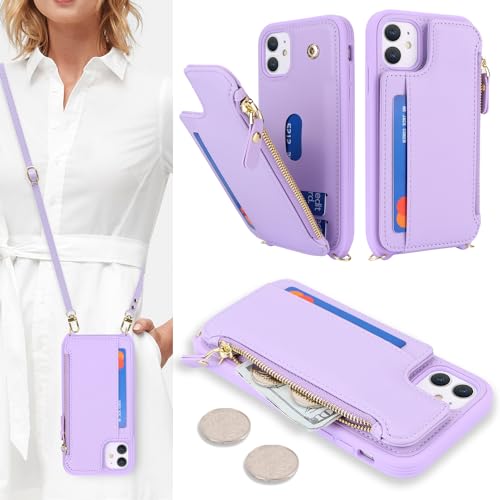 SailorTech Handyhülle für iPhone 11 Etui mit Kartenfach, iPhone 11 Hülle mit Verstellbarer Halskette, iPhone 11 Handytasche mit Reißverschluss Geldbörse - Violett von SailorTech