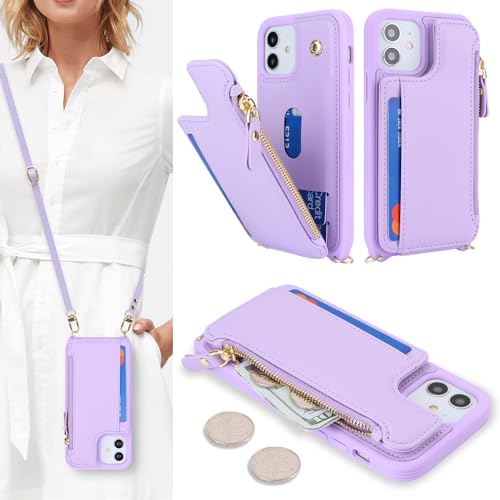 SailorTech Handyhülle für iPhone 12 Etui mit Kartenfach, iPhone 12 Pro Hülle mit Verstellbarer Halskette, iPhone 12/12 Pro Handytasche mit Reißverschluss Geldbörse - Violett von SailorTech