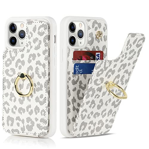 SailorTech für iPhone 11 Pro Handyhülle mit Kreditkartenhalter für Frauen, iPhone 11 Pro Hülle Ring-Ständer Kartenschlitze Standfunktion Modische Tasche für Männer - Weißer Leopard von SailorTech