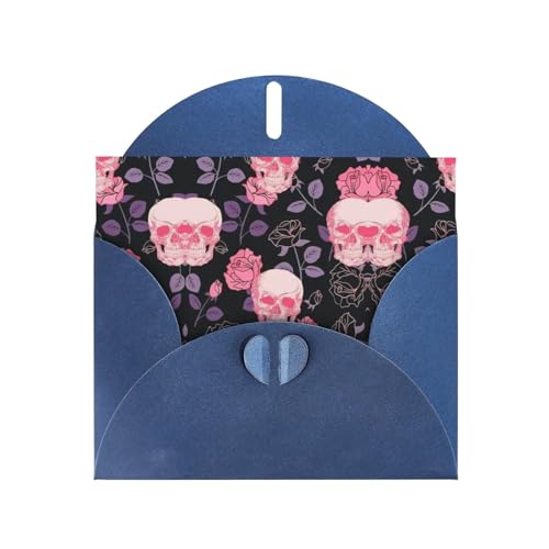 Blaue, elegante Grußkarte mit violettem Rosen-Totenkopf-Druck, mit passendem Umschlag, perfekt für Geburtstag, Hochzeit, Babyparty und mehr von SamLng