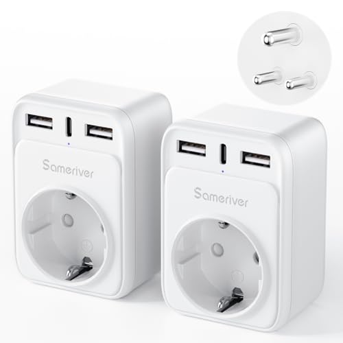 Reiseadapter Indien Adapter Deutschland Stecker Reisestecker Reiseadapter mit 2 USB 1USB C (3A) Steckdosenadapter Typ D für Sri Lanka, Indien, Nepal Indien Wand Ladegerät Ladestation (2PCS) von Sameriver