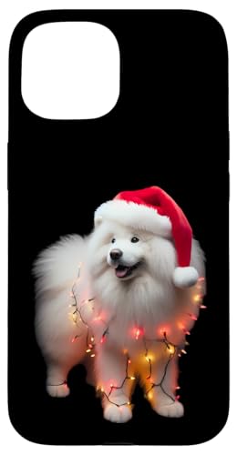 Hülle für iPhone 15 Samojeden mit Weihnachtsmannmütze, Weihnachtsbeleuchtung, Hundebesitzer, Mutter, Papa von Samoyed Christmas Products